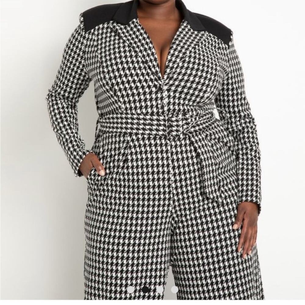 Eloquii Houndstooth Straight Leg Belted Jumpsuit Size 24 NWT Heritage Old Money